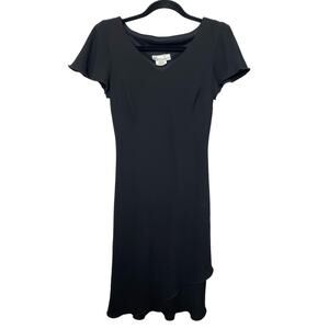 Vtg Y2K Dressbarn Baby Doll Midi Dress Short Flutter Sleeve VNeck Black 4 Witchy